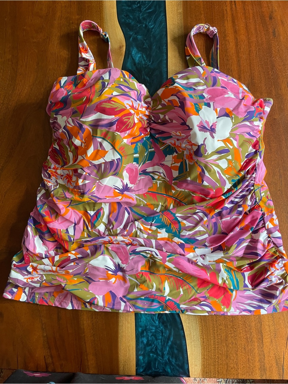 Vibrant Floral Tankini Top - Pink & Orange Print